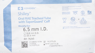Covidien 76265 Shiley Oral RAE Tracheal Tube with Cuff 6.5ID x 8.8OD x 20.6mm(x)